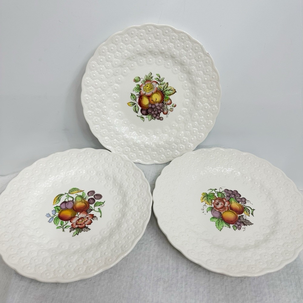 3 Copeland Spode Alden J Price Embossed Daisy Border Fruit Flower 1/2/3 Plates‎